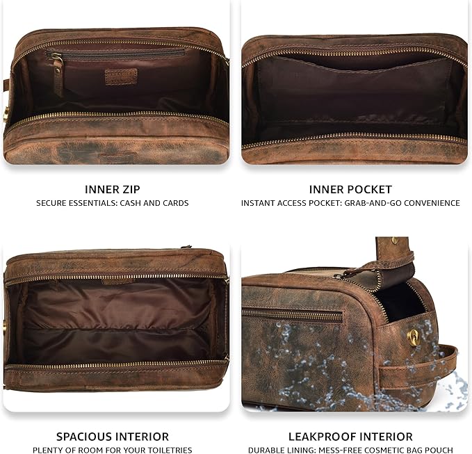 LEATHER VILLAGE Premium Leather Toiletry Travel Pouch - Image 3