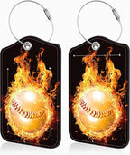 2 Pcs Baseball on Fire Luggage Tags by Unknown