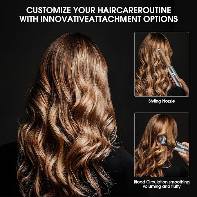 AOMEES Professional Hot Air Styler & Drying System, 6 in 1 Powerful Hair Dryer Brush • Styling Without Heat Damage, with Air Curler, Hair Dryer, Volumizer, Hair Straightener, Smooth Comb