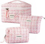 Makeup Bag 3 PCS Quilted Cosmetic Bags by Lodmemo