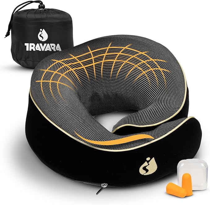Travel Pillow - Airplane Neck Pillow - 100% Pure Memory Foam Flight Pillow by Welcomeonourtravelpage