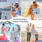 LEDAOU Large Beach Tote Bag Women Waterproof Sandproof Zipper Beach Tote Bag - Image 6