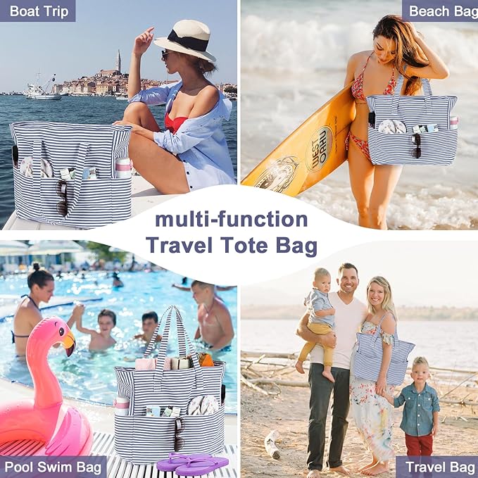 LEDAOU Large Beach Tote Bag Women Waterproof Sandproof Zipper Beach Tote Bag - Image 6