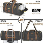 Vintage Canvas Duffle Bag, 50L Genuine Leather Travel Duffel Backpack - Image 3