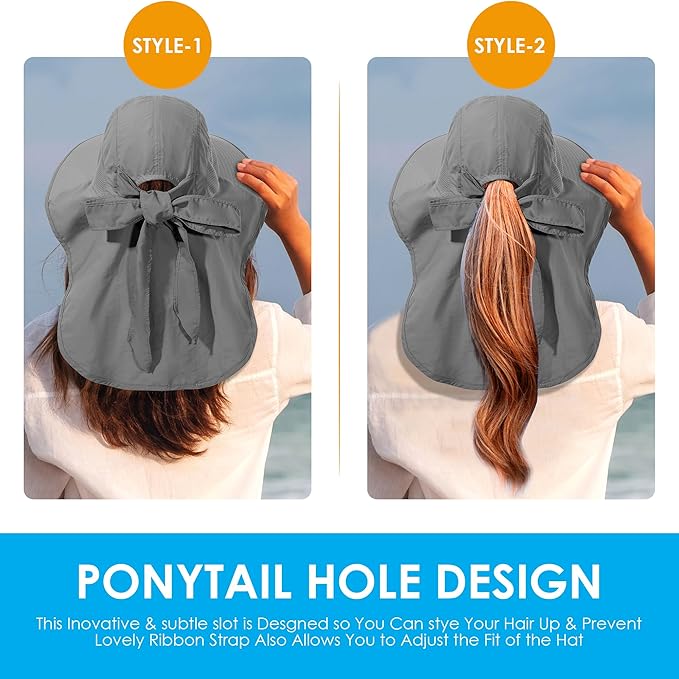 Womens Sun Hat UV Protection, Foldable Waterproof Wide Brim Bucket Hats - Image 5