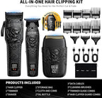 Professional Cordless Mens Hair Clippers & Beard Trimmer and Electric Shavers Kits & Sets,Metal Hair Clippers Cutting Grooming Kit with Long Battery Life for Family Barber Use (Black)