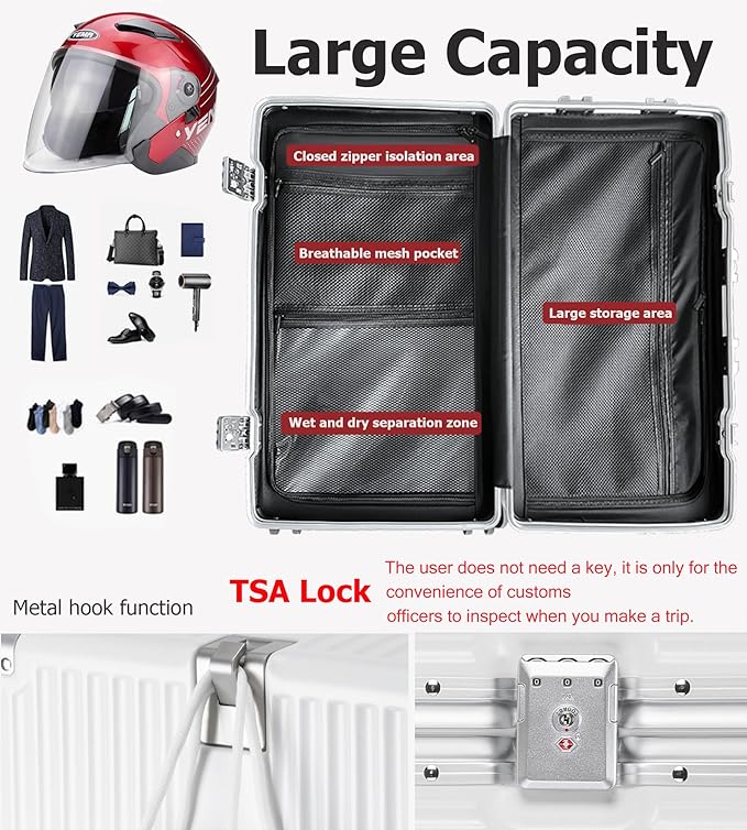 feilario 30in Super Large Captain Aluminum Frame Hardside Spinner Wheels Luggage - Image 3