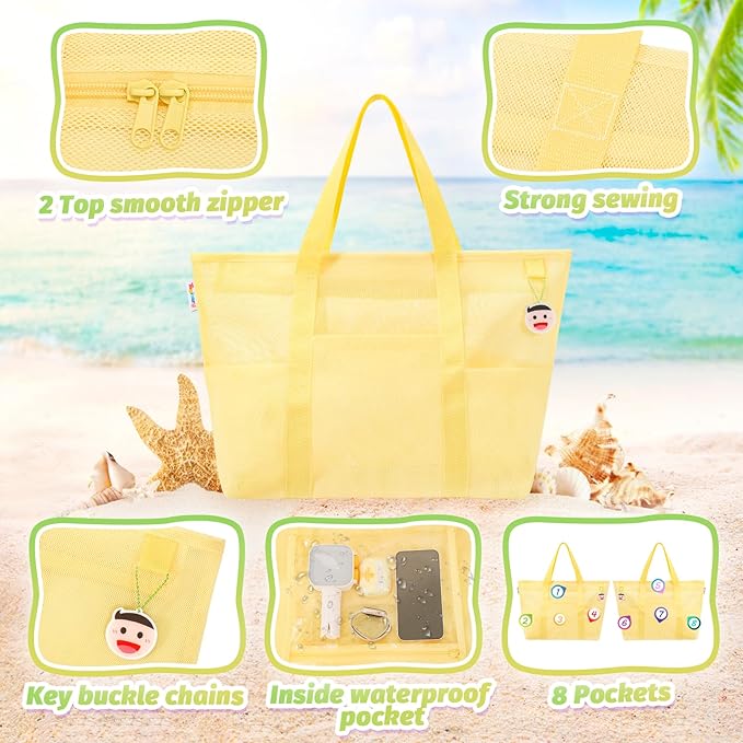 Tagitary Mesh Beach Bag with Zipper Large Beach Tote Waterproof Sandproof with - Image 4
