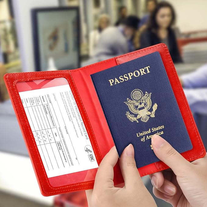 Eoehro Passport and Vaccine Card Holder Combo, Faux Leather, Lightweight - Image 2