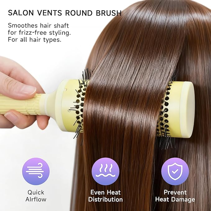 Fast Dry Round Brush with Ceramic Ion Thermal Barrel and Nylon Bristles,Argan oil Round Hair Brush for Blow Drying,Styling,Curling,Straightening, Perfect Styling .for All Hair Types-53mm