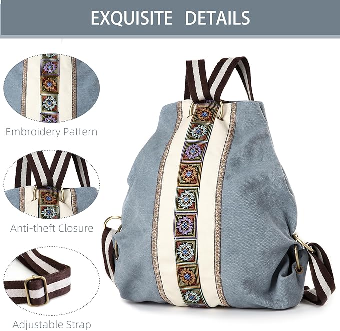 Goodhan Women Canvas Backpack Daypack Casual Shoulder Bag, Vintage Heavy-duty - Image 2