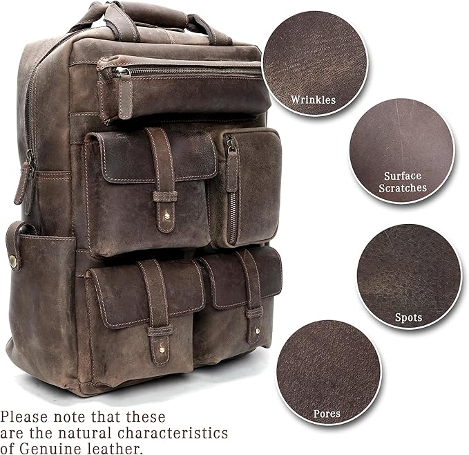 Handmade Leather Backpack for Men and Women, 15.6 Inch Laptop Bag, Genuine - Image 7