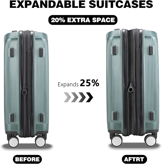 Luggage Sets 2 Piece, 20/28 Inch Lightweight Expandable PC Hardside Durable - Image 3