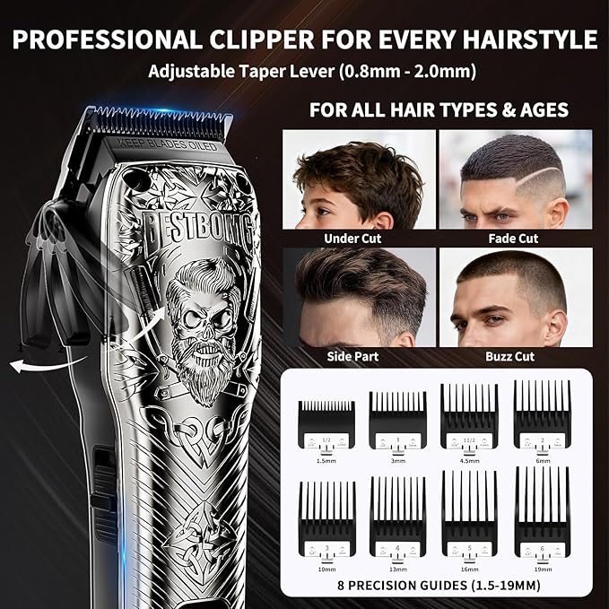 Professional Cordless Mens Hair Clippers & Beard Trimmer and Electric Shavers Kits & Sets,Metal Hair Clippers Cutting Grooming Kit with Long Battery Life for Family Barber Use (Gray)