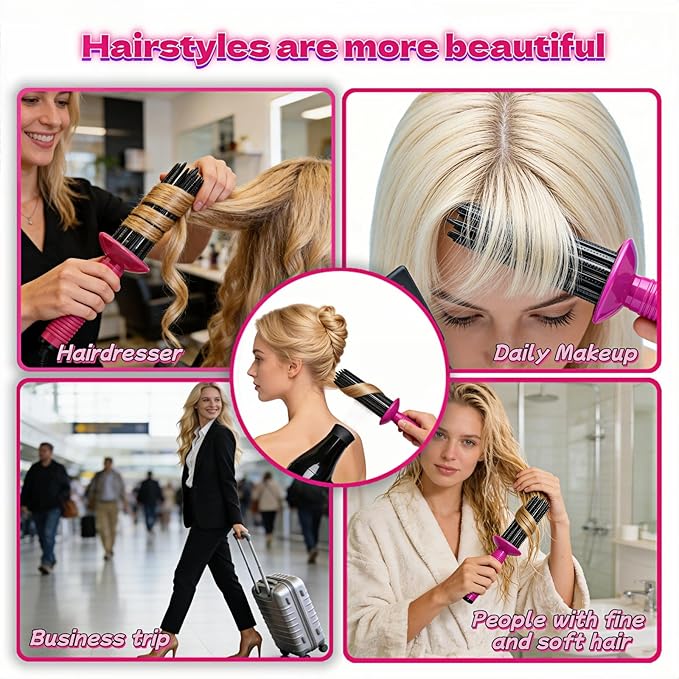 Volumizing Hair Brush, Heat Resistant Curling & Blowout Brush with 17 Anti-Slip Teeth for Smooth, Bouncy Curls - Salon Quality at Home, Gentle on All Hair Types