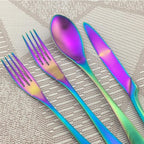 Rainbow Silverware Set, 24-Piece Stainless Steel Flatware Set Service - Image 2