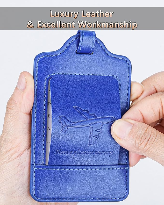 Teskyer Luggage Tags, 3 Pack Premium PU Leather Luggage Tags Privacy Protection - Image 4