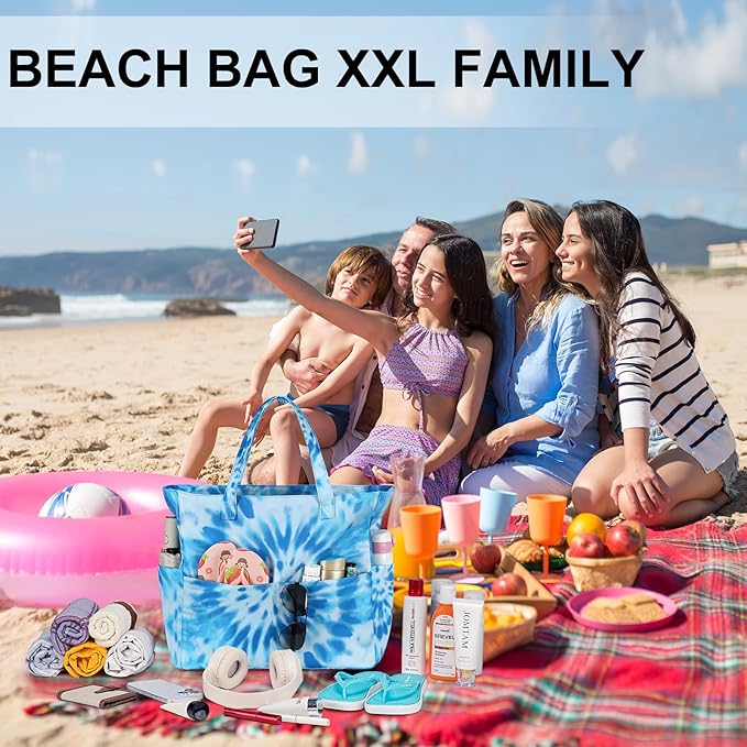 LEDAOU Large Beach Tote Bag Women Waterproof Sandproof Zipper Beach Tote Bag - Image 2