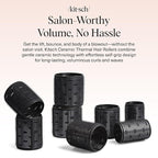 Kitsch Ceramic Thermal Hair Rollers for Women – Self Grip Hair Curlers for Heatless Curls Overnight - Volumizing Large Rollers for Short & Long Hair - For Long Lasting Frizz-Free Curls - Black, 8pcs