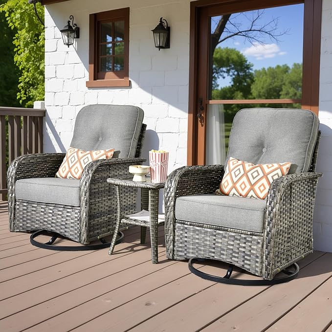 HOOOWOOO Patio Furniture Set, 3 Pieces Outdoor Conversation Set, All Weather by DesignforBetterLife