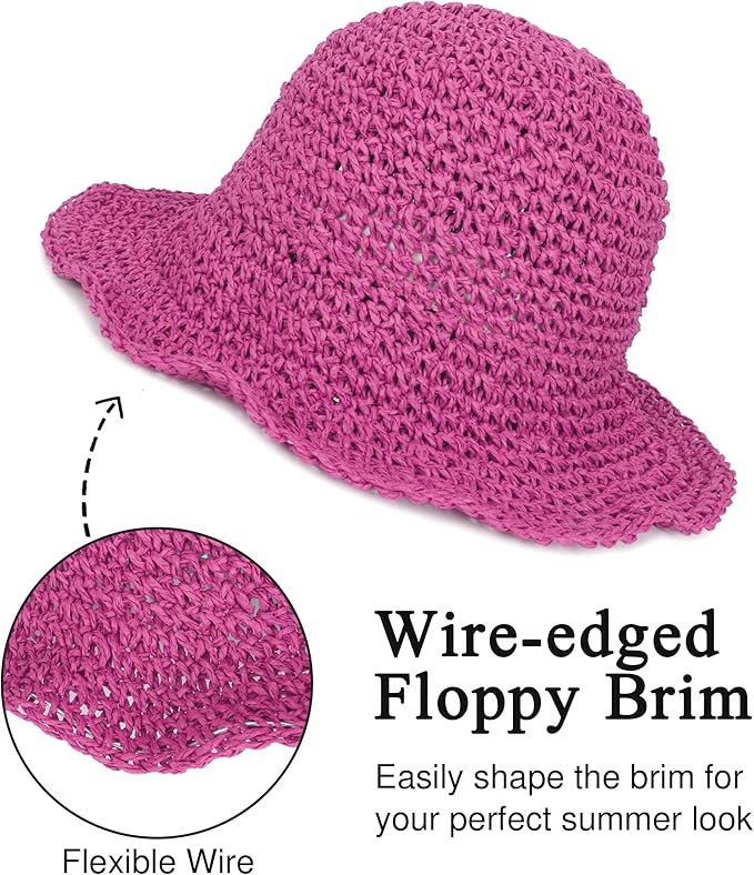 Womens Wide Brim Straw Sun Hat Foldable Floppy Crochet Beach Hat - Image 4
