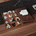 HARDISTON Custom Genuine Leather Electronic Cable Organizer Bag Handmade Travel - Image 4