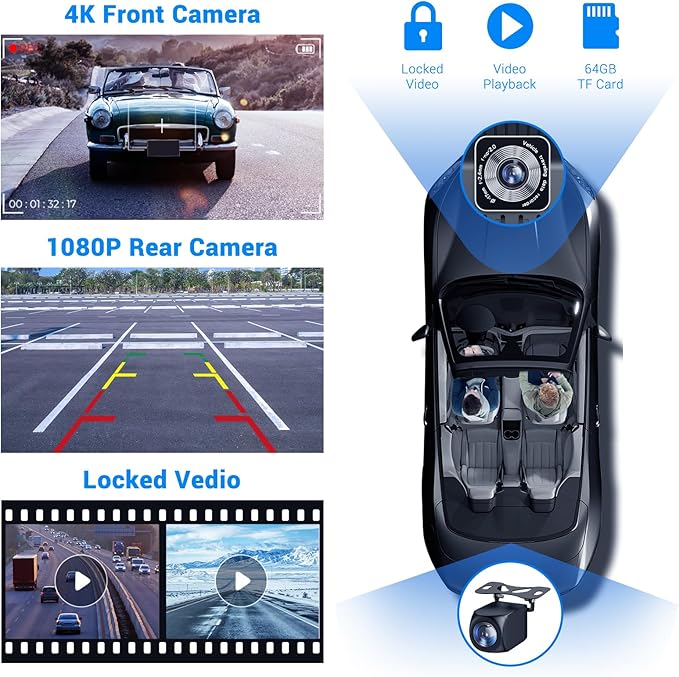 Wireless Apple Carplay Screen for Car 4K Dash Cam, - Image 6