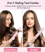 Farery Chill Set Soft-Air Curling Iron: Gentle Soft Air for Quick Styling & Long-Lasting Curls, Lock in Style with Cooling Air Vents, 2-in-1 Hair Straightener & Curler with Upgraded Long Barrel, Pink