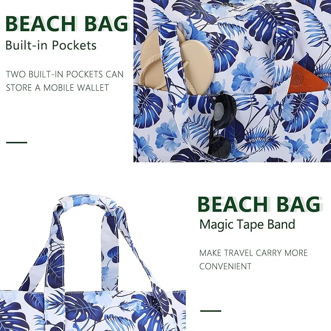 LEDAOU Large Beach Tote Bag Women Waterproof Sandproof Zipper Beach Tote Bag - Image 8