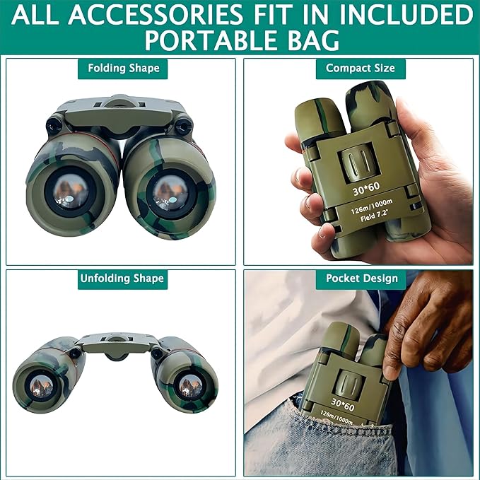 Compact 30x60 Binoculars for Adults and Kids, Foldable Lightweight Easy Focus - Image 6