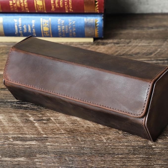 Genuine Leather Watch Roll Travel Case, Vintage Full Grain Leather Hexagon - Image 6