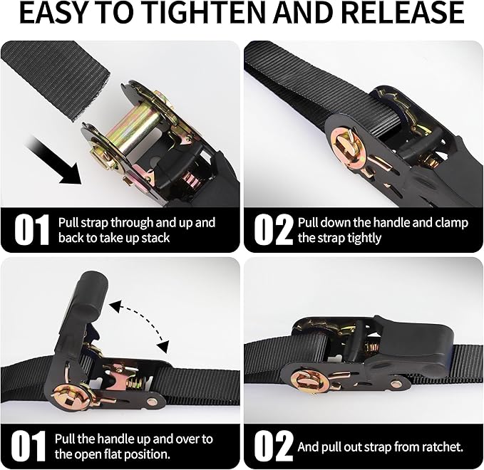 Cartman 1" x 15' Ratchet Tie Down up to 1500lbs 6pk in Carry Bag, Cargo Straps - Image 4