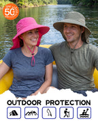 Outdoor UPF50+ Sun Hat Wide Brim Mesh Fishing Hat with Neck Flap Beach Hat Large Brim Safari Hat (Large-X-Large / Rose Red)
