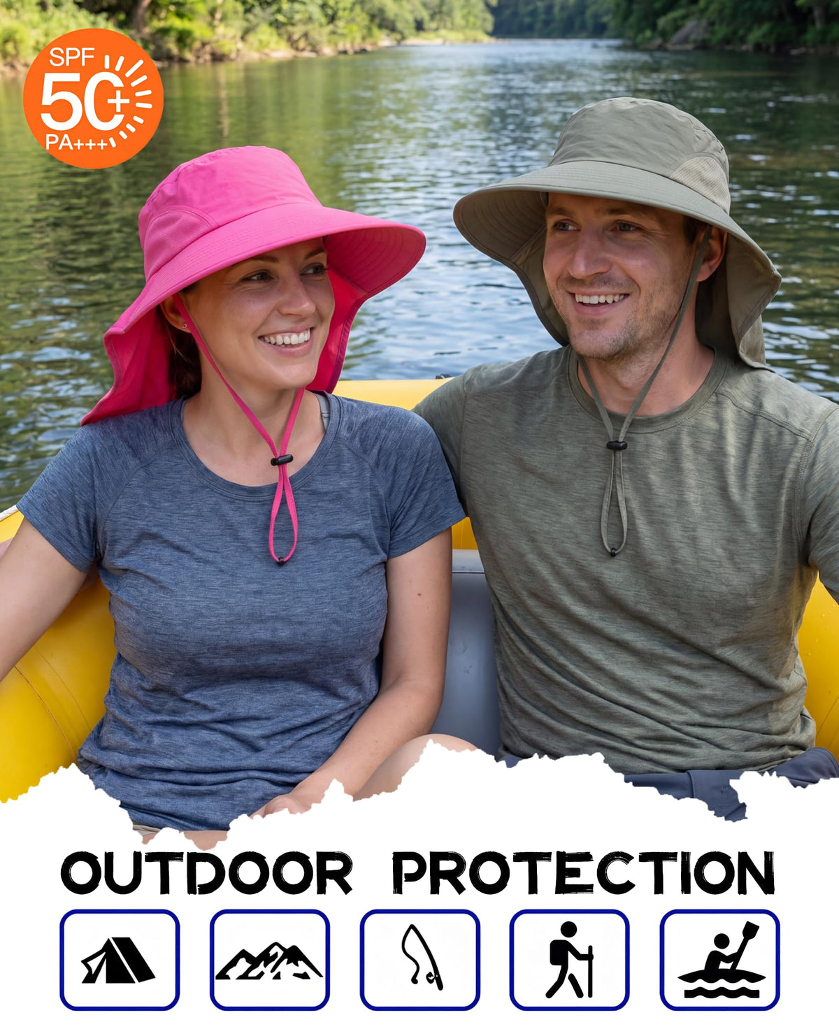 Outdoor UPF50+ Sun Hat Wide Brim Mesh Fishing Hat with Neck Flap Beach Hat Large Brim Safari Hat (Large-X-Large / Rose Red)