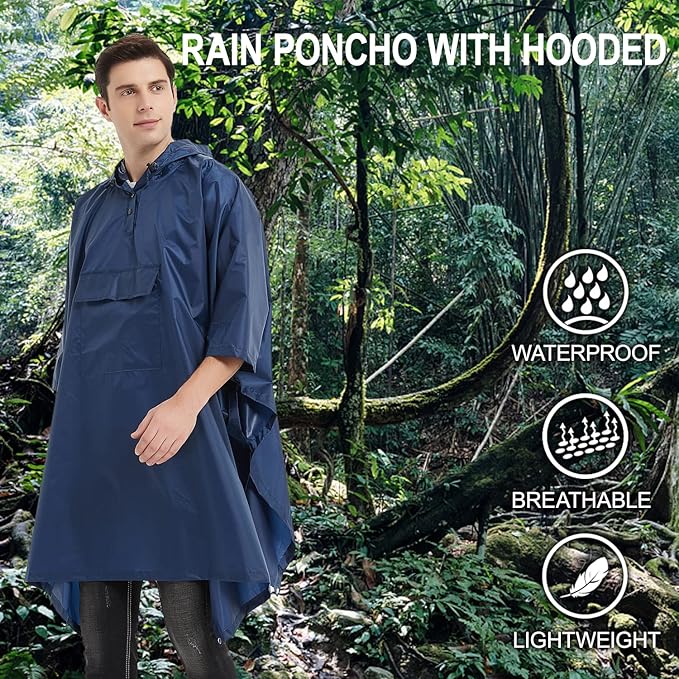 salamra Hooded Rain Poncho Waterproof Raincoat Jacket - Image 2