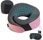 Pink Airplane Travel Pillow Set, 100% Pure Memory Foam Neck Pillow, Updated by Proglobe