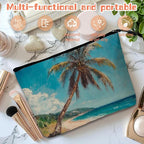 Cosmetic Bags Travel Makeup Toilet Case Waterproof Pouch for Women Girls 6.7X9.45inches - Tilted Coconut Tree on A Tropical Beach