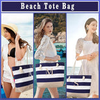 YOOLIFE Initial Canvas Waterproof Beach Tote Bag Zipper Personalized Gifts - Image 2