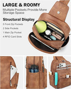 FADEON Large Sling Bag for Women, Leather Crossbody Purse Designer Anti Theft - Image 6