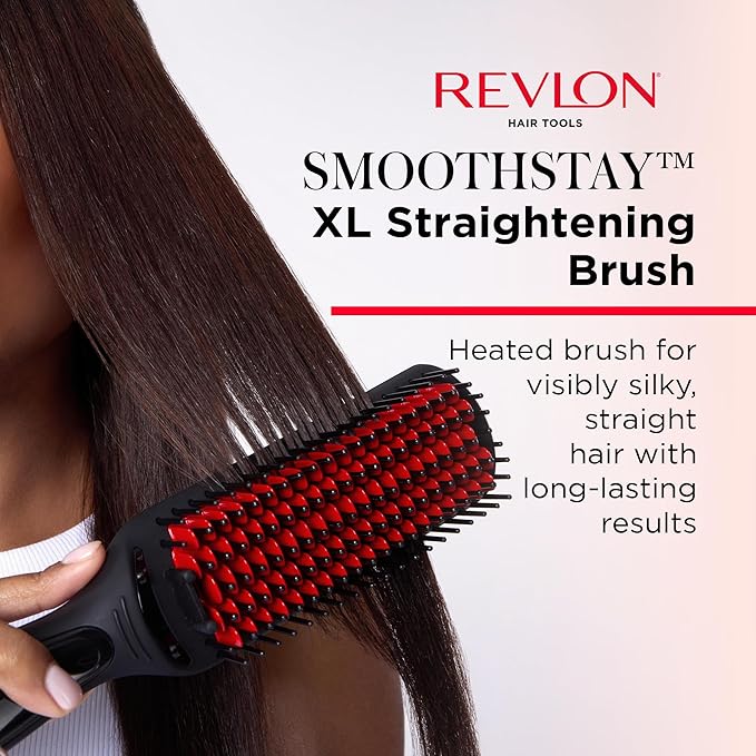 REVLON SmoothStay XL Hair Straightener - Heated Straightening Brush for Silky & Straight Long-Lasting Results, Locks in Moisture with Reduced Static & Frizz
