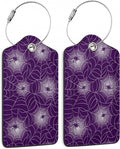 Halloween Luggage Tags Set of 2 Purple Spider Web Leather Suitcase Tags by SKYDAWNY