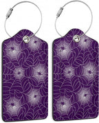 Halloween Luggage Tags Set of 2 Purple Spider Web Leather Suitcase Tags by SKYDAWNY