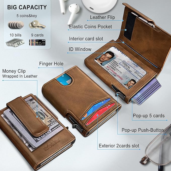 Men Wallet, with Money Clip Coins Pocket ID Window, Slim Front Pocket RFID - Image 2