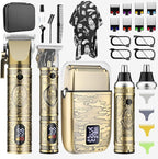 Professional Hair Clippers for Men,Cordless Barber Clippers and Trimmers Set,Beard Trimmer for Men，Electric Razor Foil Shavers for Ear, Face, Nose, Barber Kit with LCD Display (Bronze)