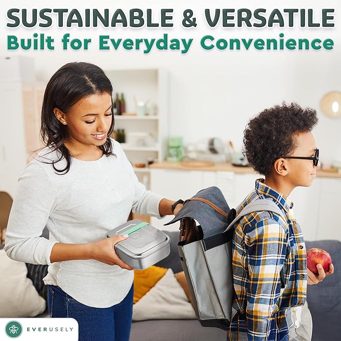 Everusely - Bento Box - Green, 60oz / 1.8 L - Stainless Steel Lunch Box - 3 - Image 3