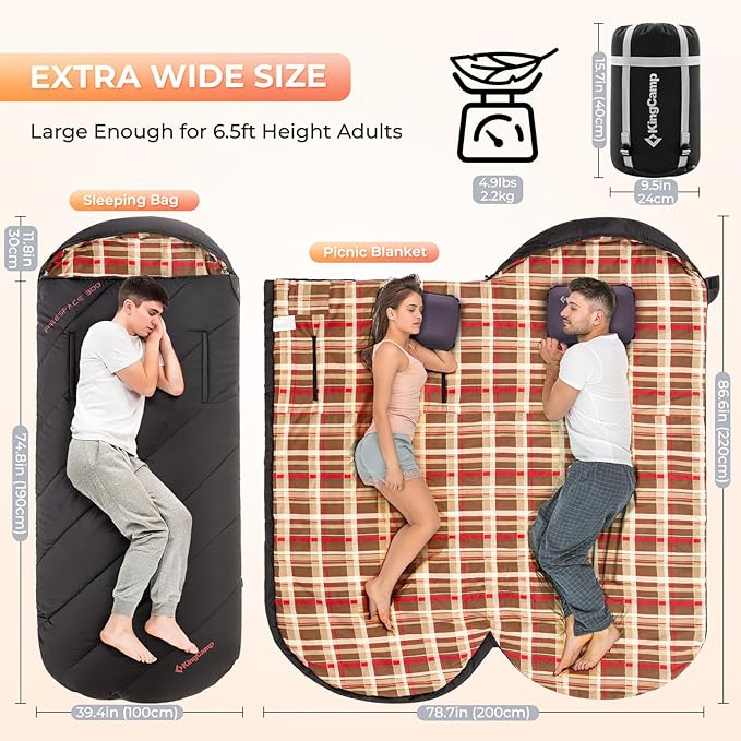 KingCamp Sleeping Bag for Adults, Cold Weather & Warm Extra Wide Big & Tall XL - Image 2