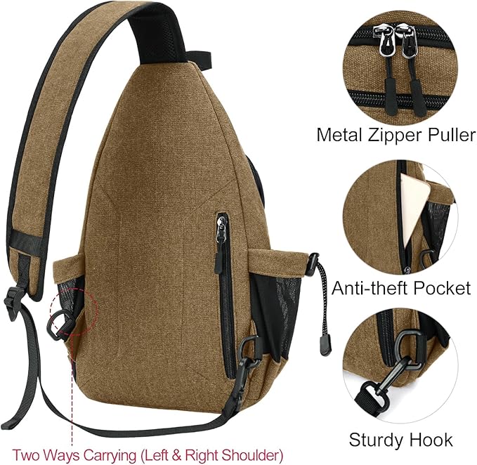 MOSISO Sling Backpack, Canvas Crossbody Hiking Daypack Bag - Image 3