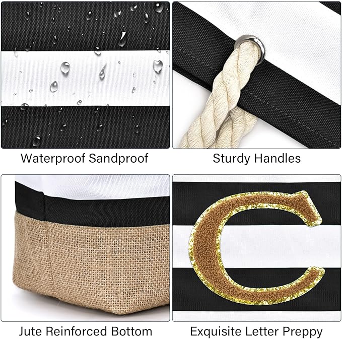 Becokan Beach Bag Initial Beach Tote - Image 2