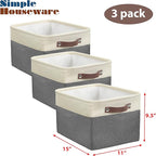SIMPLE HOUSEWARE Large Fabric Storage Bin, 3 Pack, Dark Gray - Image 3