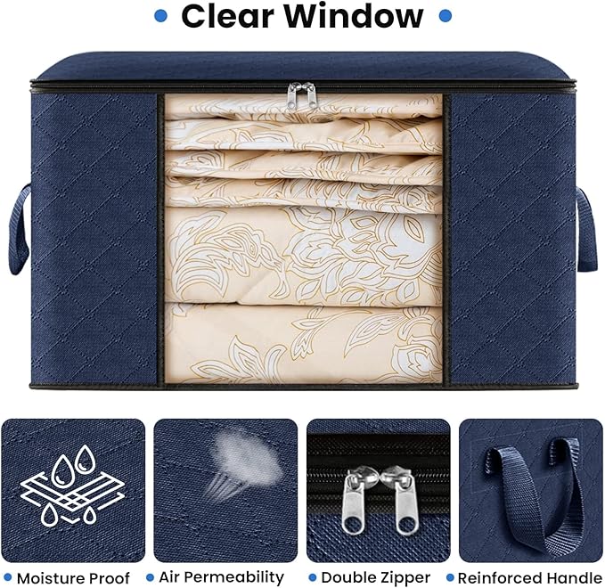 Fab totes 4 Pack Clothes Storage, Foldable Thick Fabric Blanket Storage Bags - Image 4